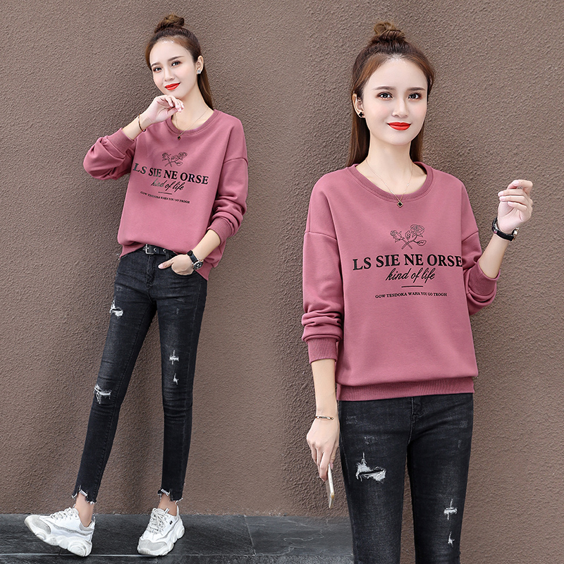 2023年新款圆领韩版加绒加厚保暖上衣