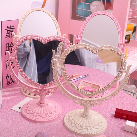 爱心公主镜子少女心书桌抖音化妆镜台式台面镜梳妆镜桌面欧式复古