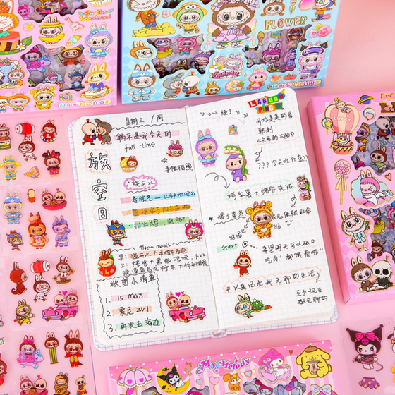 Labubu sticker boxed hand account waterproof diy sticker high-value creative cartoon cute decoration children's small gift