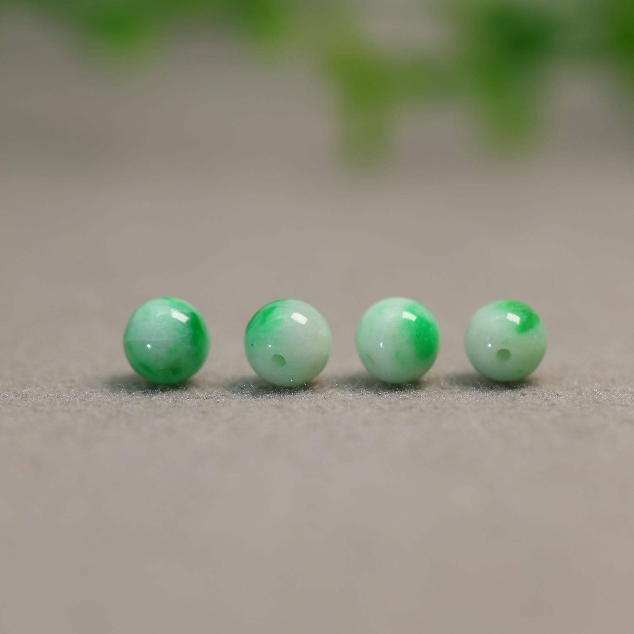 #J265 4颗白底青飘阳绿缅甸天然A货翡翠素面圆珠子7MM散珠,淘宝优惠券,粉丝福利购,淘宝优惠卷