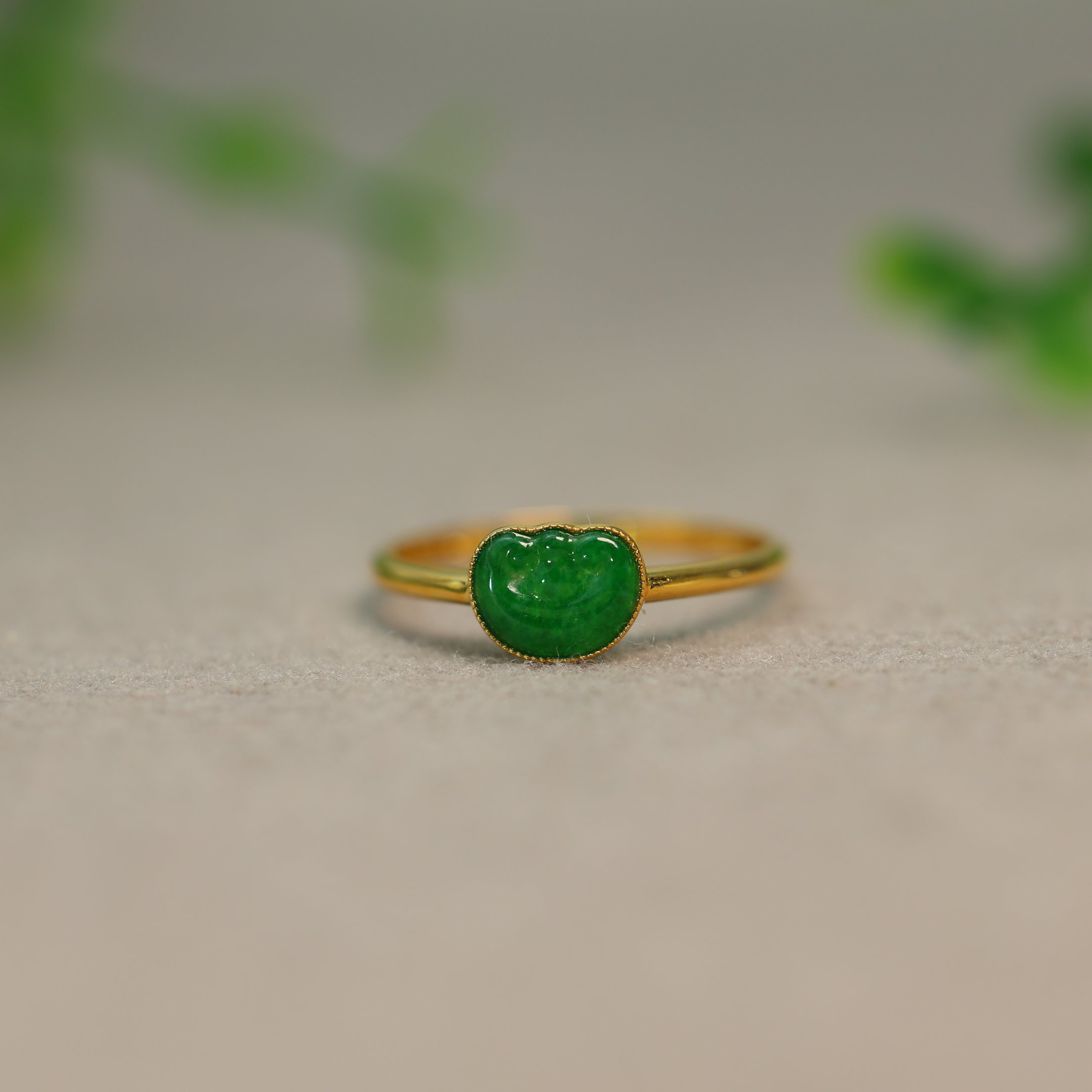 Full green Burmese natural grade A jadeite Ruyi head ring