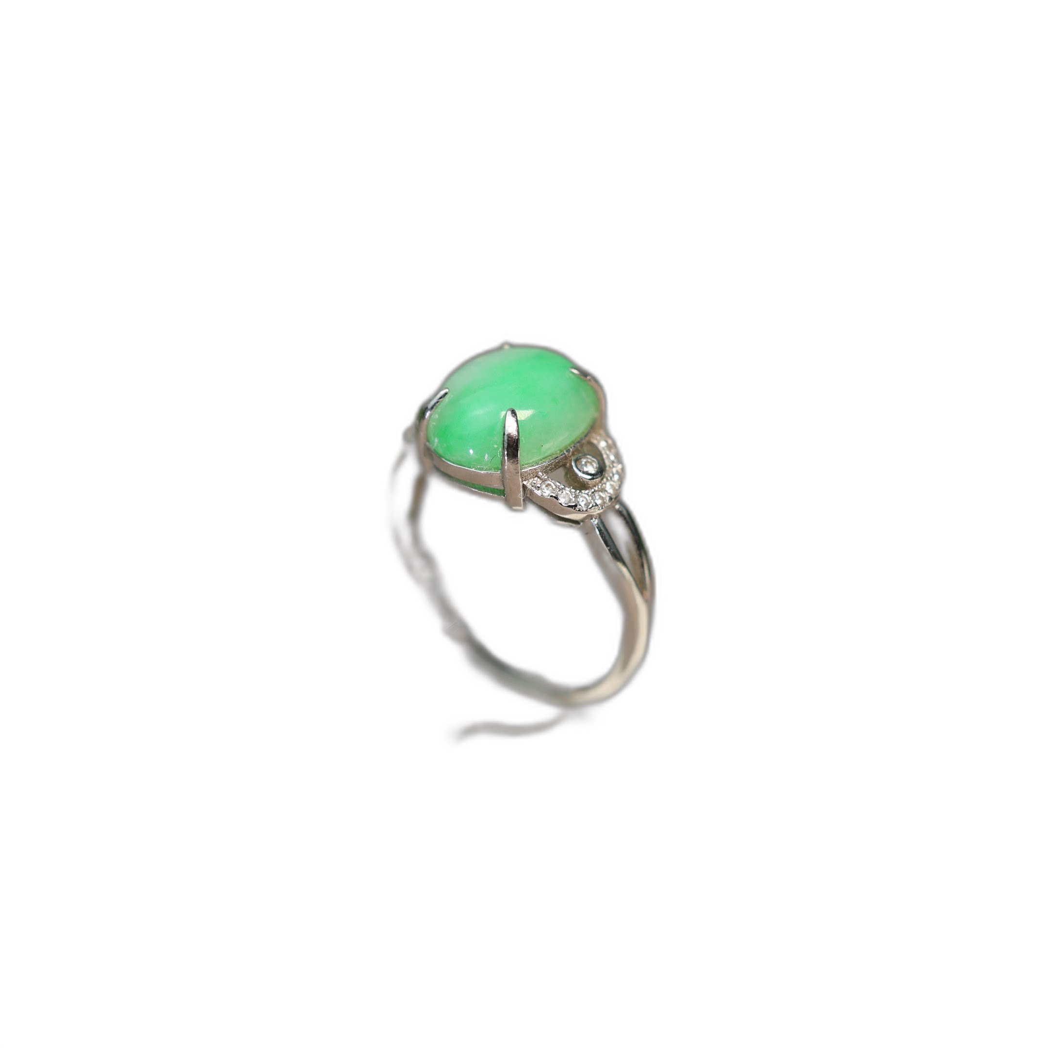Green Burmese natural grade A jadeite cabochon ring