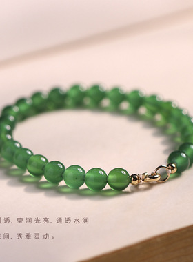 天然绿玛瑙玉髓手链6mm圆珠