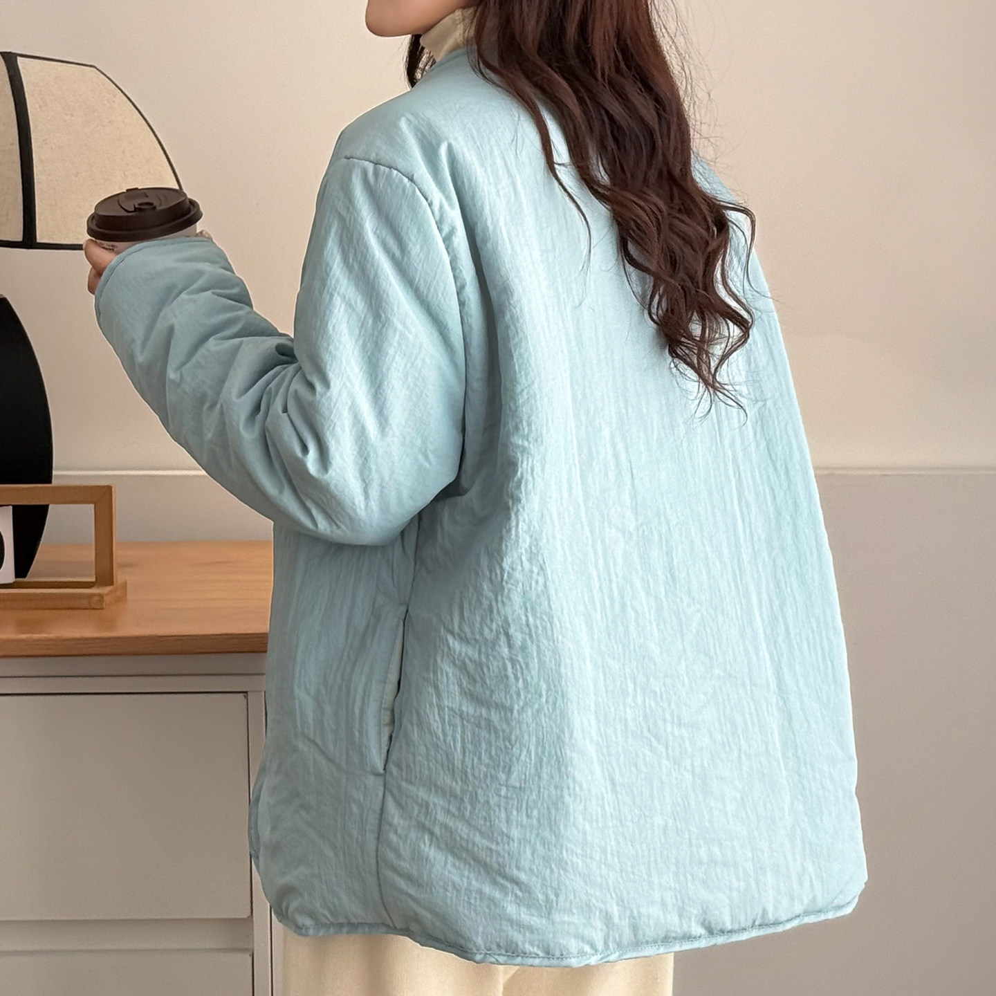 胖mm冬季牛角扣带围巾棉衣2025新款洋气别致保暖外套大码夹棉上衣,淘宝优惠券,粉丝福利购,淘宝优惠卷