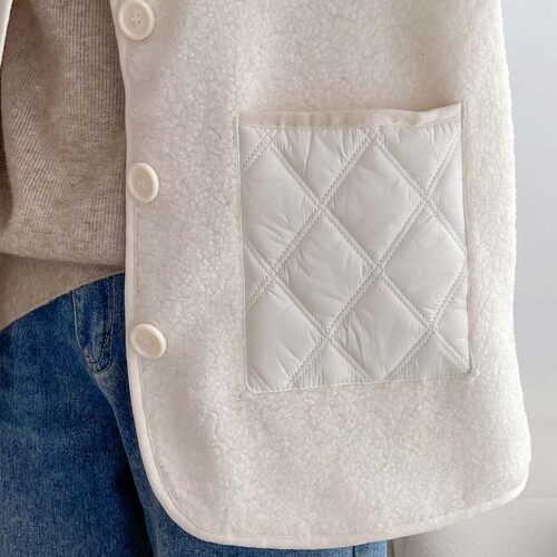 2026新款宽松休闲绗缝菱格夹棉棉衣200斤胖mm大码女装拼接棉服韩 - 图3