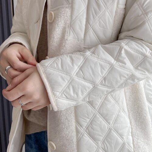 2026新款宽松休闲绗缝菱格夹棉棉衣200斤胖mm大码女装拼接棉服韩 - 图2