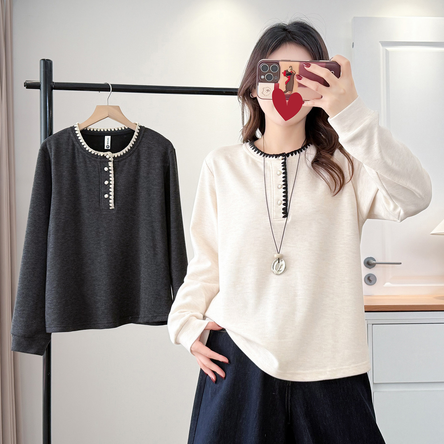 大码女装时尚加绒加厚宽松休闲上衣胖mm老钱风设计感刺绣卫衣打底,淘宝优惠券,粉丝福利购,淘宝优惠卷