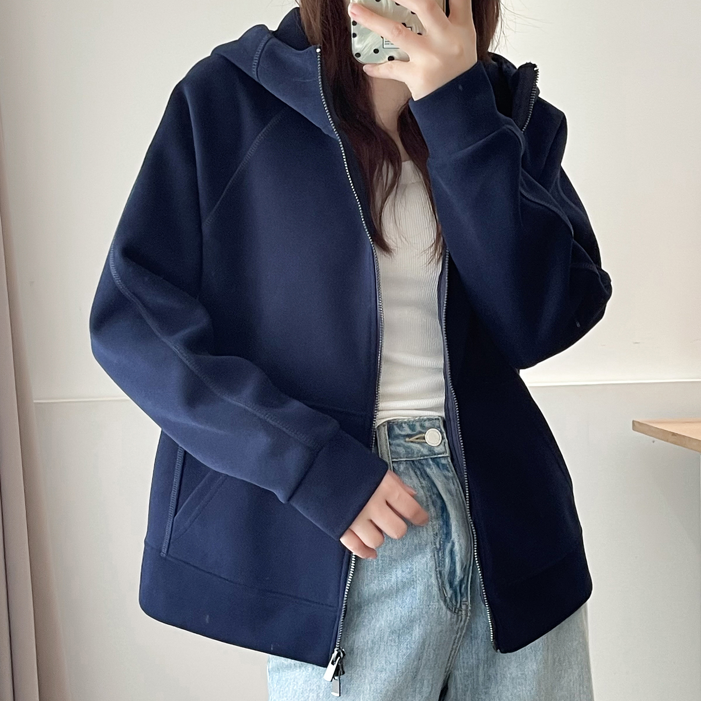 大码女装胖mm时尚运动休闲连帽夹克外套双拉链欧货美式慵懒风上衣 - 图1