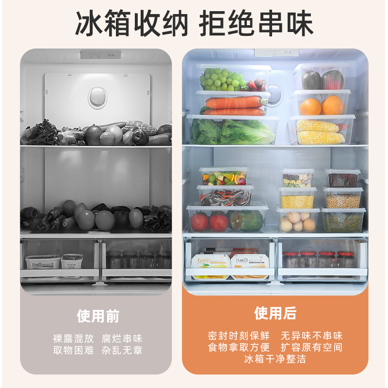 保鲜盒透明食品级塑料盒子长方形收纳盒厨房专用冷藏密封商用带盖 - 图0