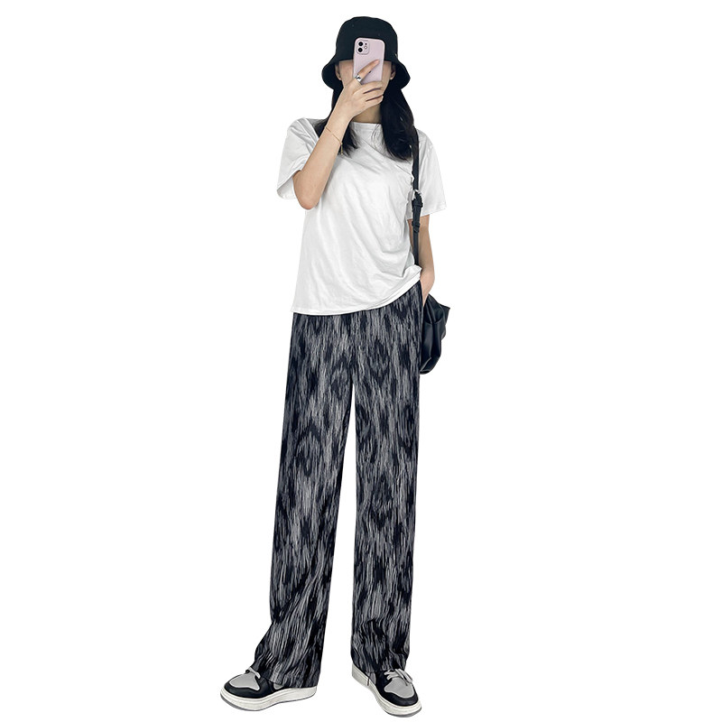 扎染夏季高腰垂感直筒小个子阔腿裤 欧班妮休闲裤