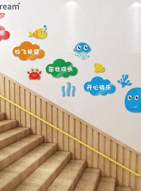 幼儿园装饰布置辅导班教室教育培训机构创意楼梯走廊文化墙面贴画