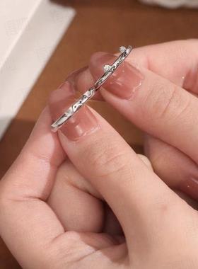 s999纯银猫狗日记情侣款戒指创意小众素圈卡通萌趣对戒饰品批发