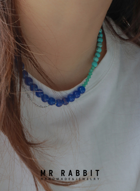 轻奢小众蓝色系手工串珠项链