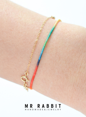 兔子先生手工编织手链彩虹渐变