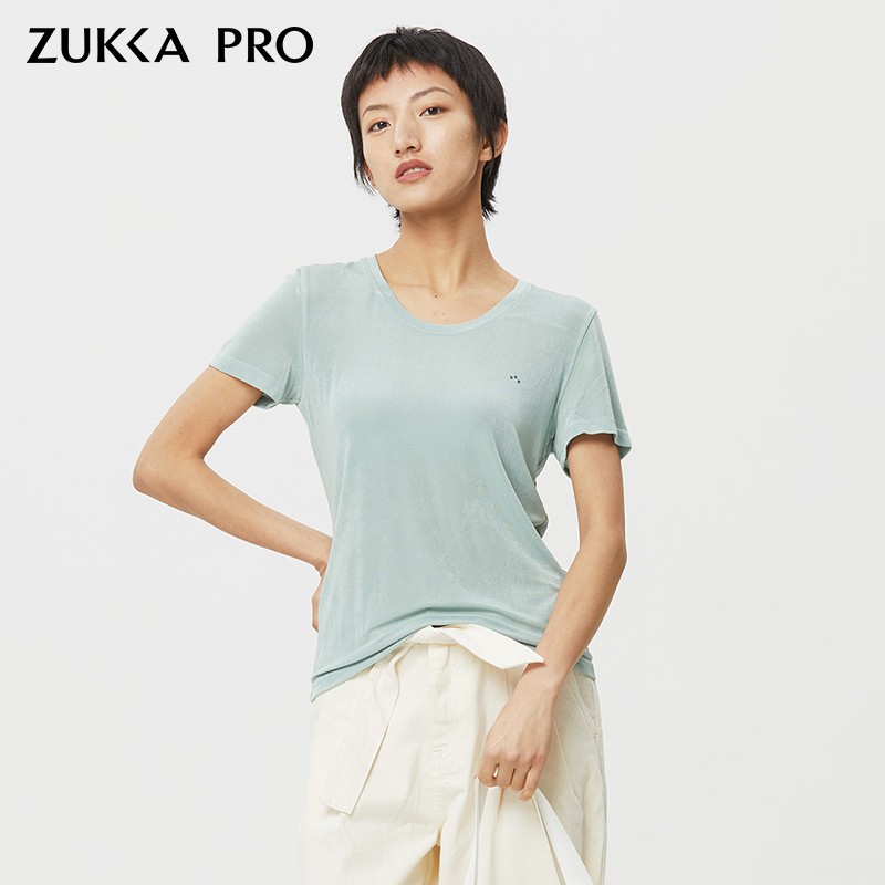 ZUKKA PRO卓卡女装专柜同款夏季新款修身显瘦圆领短袖T恤休闲上衣-图1