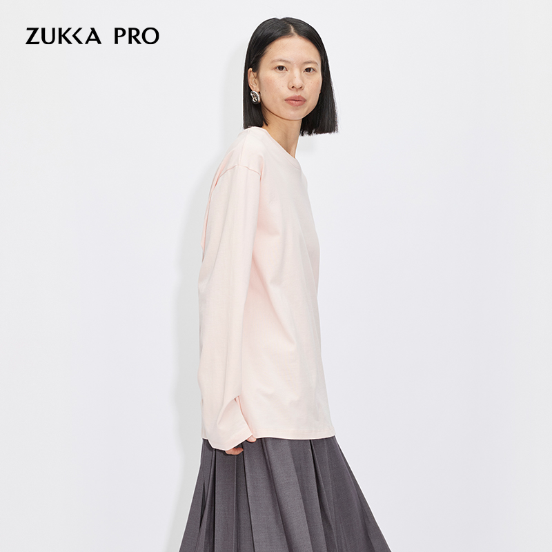 Zukka pro卓卡女装夏季新品宽松休闲100%纯棉长袖简约百搭T恤-图3