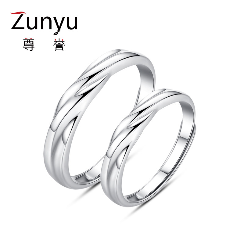纯银一对男女简约日韩异地情侣戒指 尊誉饰品戒指/指环