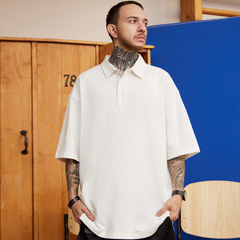 Trendy brand plus size men's fat reverse collar pure cotton simple and versatile loose plus fat enlarged short-sleeved fat guy ເສື້ອ POLOt