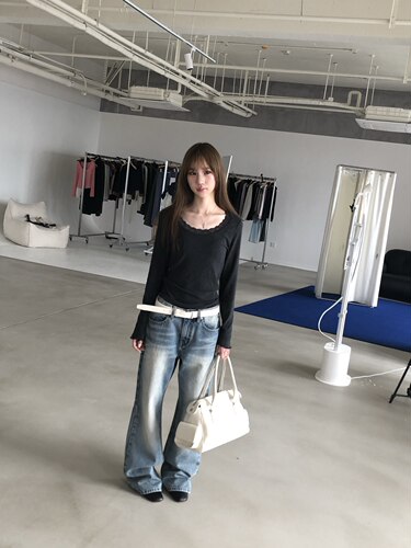 SJia【SAIDTOME】韩女穿搭百搭修身显瘦蕾丝拼接长袖打底衫上衣女 - 图3