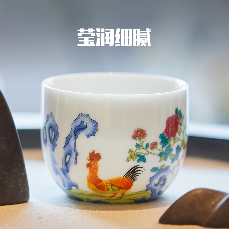 观复博物馆旗舰店仿古乾隆鸡缸杯景德镇茶杯陶瓷复古家用茶具套装-图2