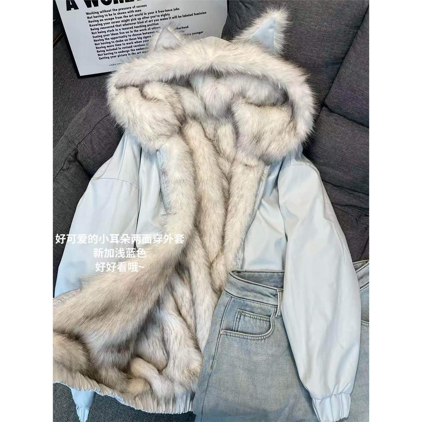 双面穿棉服猫耳朵加绒连帽外套女冬季2025冬季两穿加厚毛毛棉衣,淘宝优惠券,粉丝福利购,淘宝优惠卷