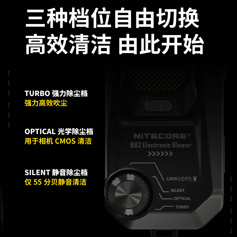 NITECORE奈特科尔BB2吹气宝清洁电动气吹数码相机镜头清灰强力除尘皮老虎便携清理手办模型黑科技工具NBB二代