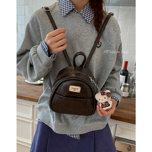 复古可爱压花双肩小包包女式2025新款秋冬高级感韩系时尚通勤背包 - 图0