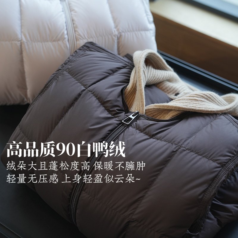 可拆卸针织连帽！90白鸭绒方格宽松假两件羽绒服女短款外套冬A90F,淘宝优惠券,粉丝福利购,淘宝优惠卷