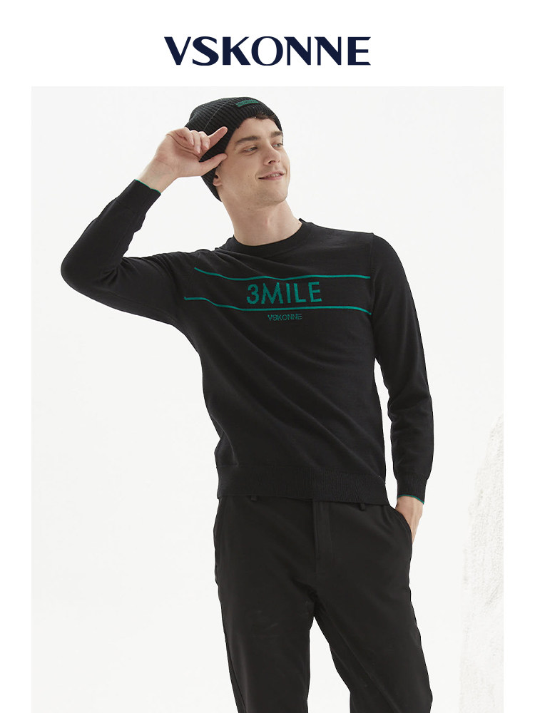 VSKONNE威斯康尼蓝标男羊毛衫黑色休闲运动半高领针织羊毛衫,淘宝优惠券,粉丝福利购,淘宝优惠卷