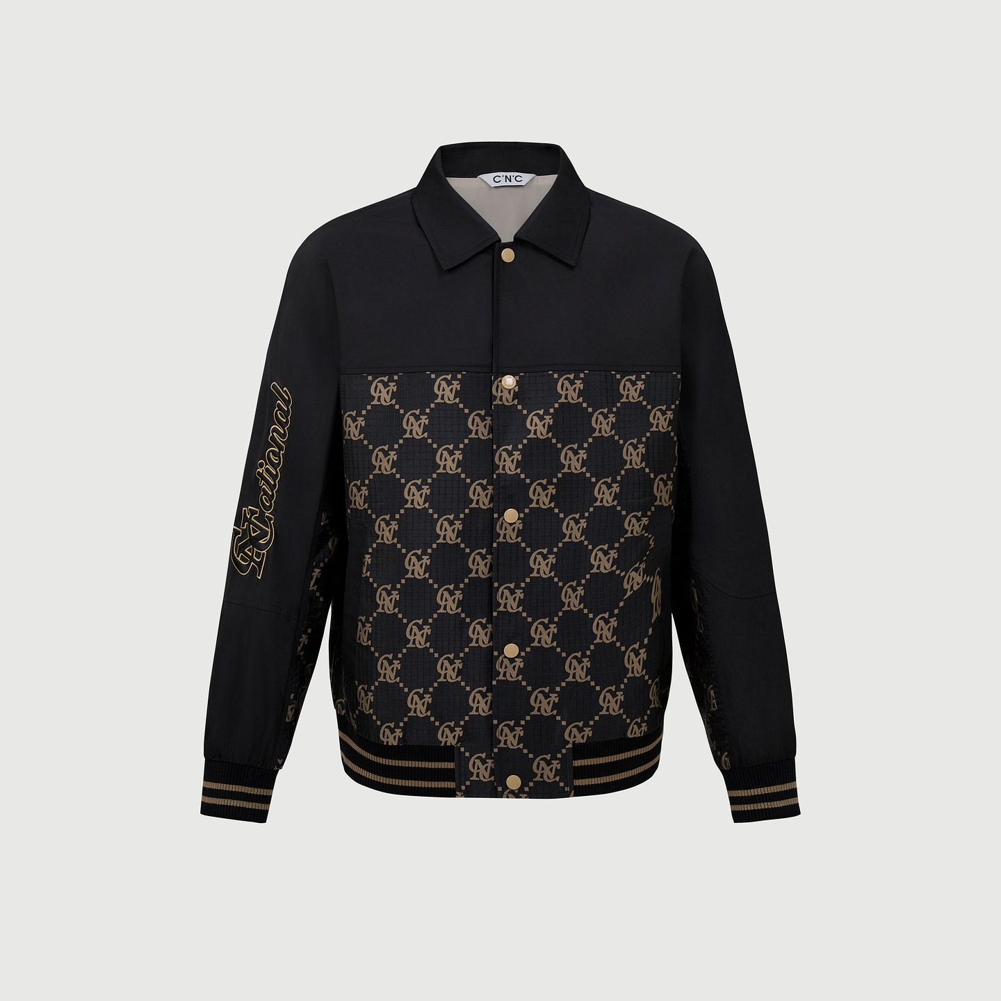 CNC男装25秋季新款品牌logo提花拼接字母绣花轻奢翻领夹克外套男,淘宝优惠券,粉丝福利购,淘宝优惠卷