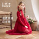 Little Naive儿童复古针织连衣裙冬季加绒纱裙女童红色拜年服裙子