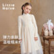 Little Naive儿童复古针织连衣裙冬季加绒纱裙女童红色拜年服裙子