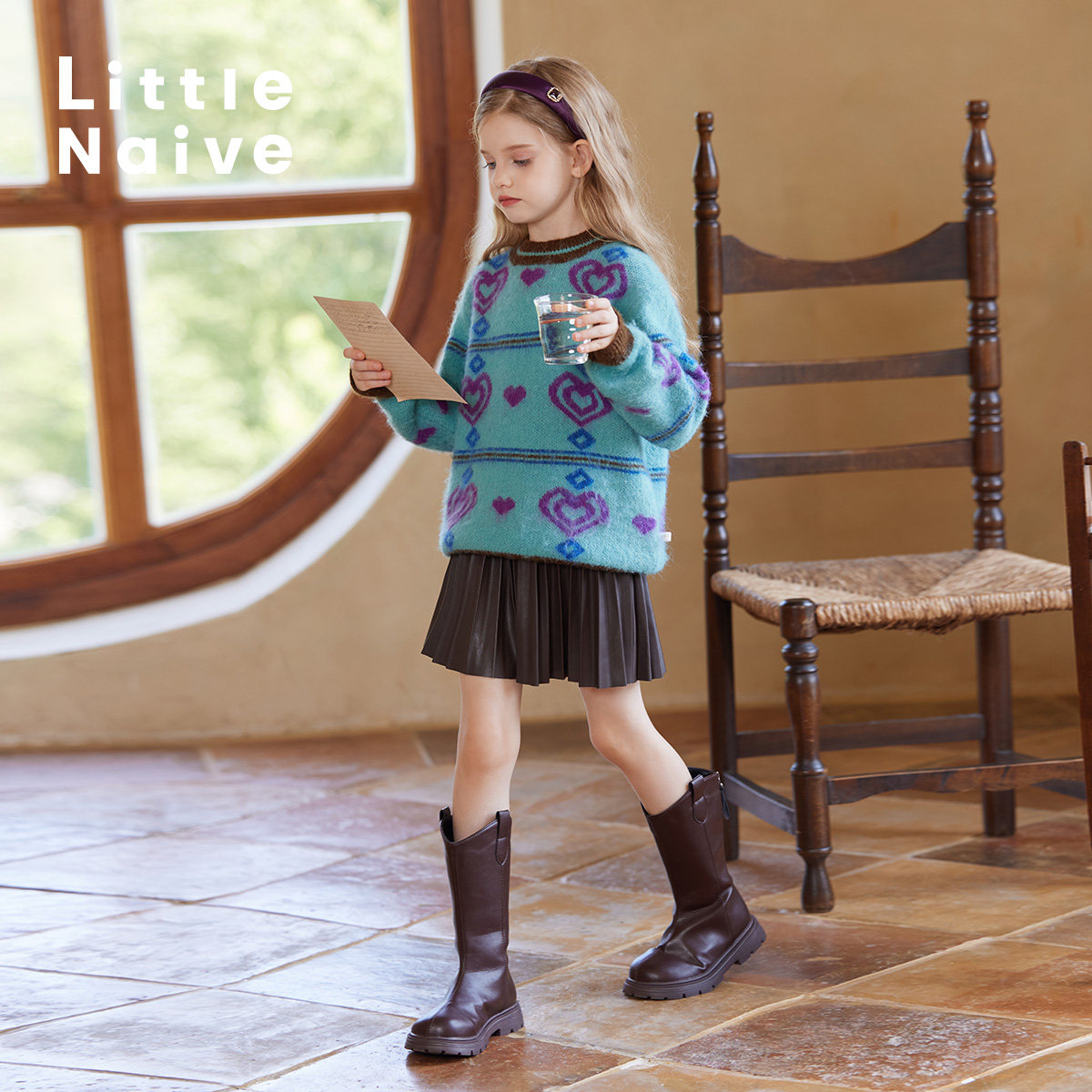 LittleNaive女童冬款裙子时髦皮裙百搭儿童裙子风琴压褶百褶裙,淘宝优惠券,粉丝福利购,淘宝优惠卷