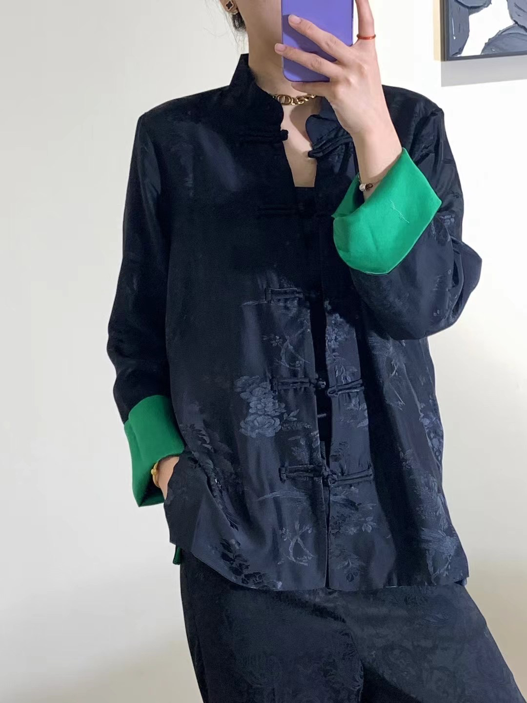 Rx 朗莉思丹中式女装中国风重磅真丝提花盘扣外套减龄2024新款春
