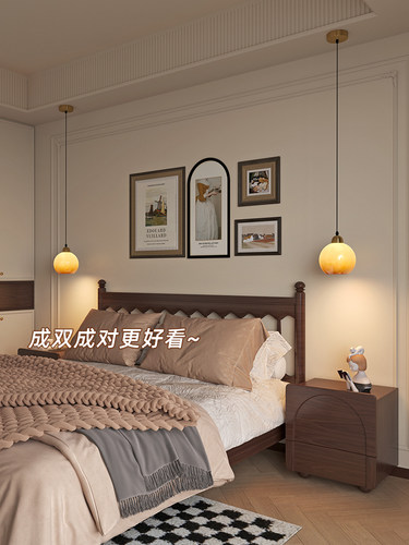 法式奶油风床头吊灯卧室吊线灯艺术中古复古过道玄关氛围灯高级感 - 图0