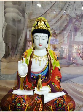 观世音菩萨60cm整块 玉石雕刻 纯天然汉白玉摆件 佛堂供奉 家庭用