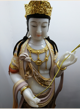 订做各种西方三圣汉白玉古彩站像摆件 阿弥陀佛 观世音大势至菩萨