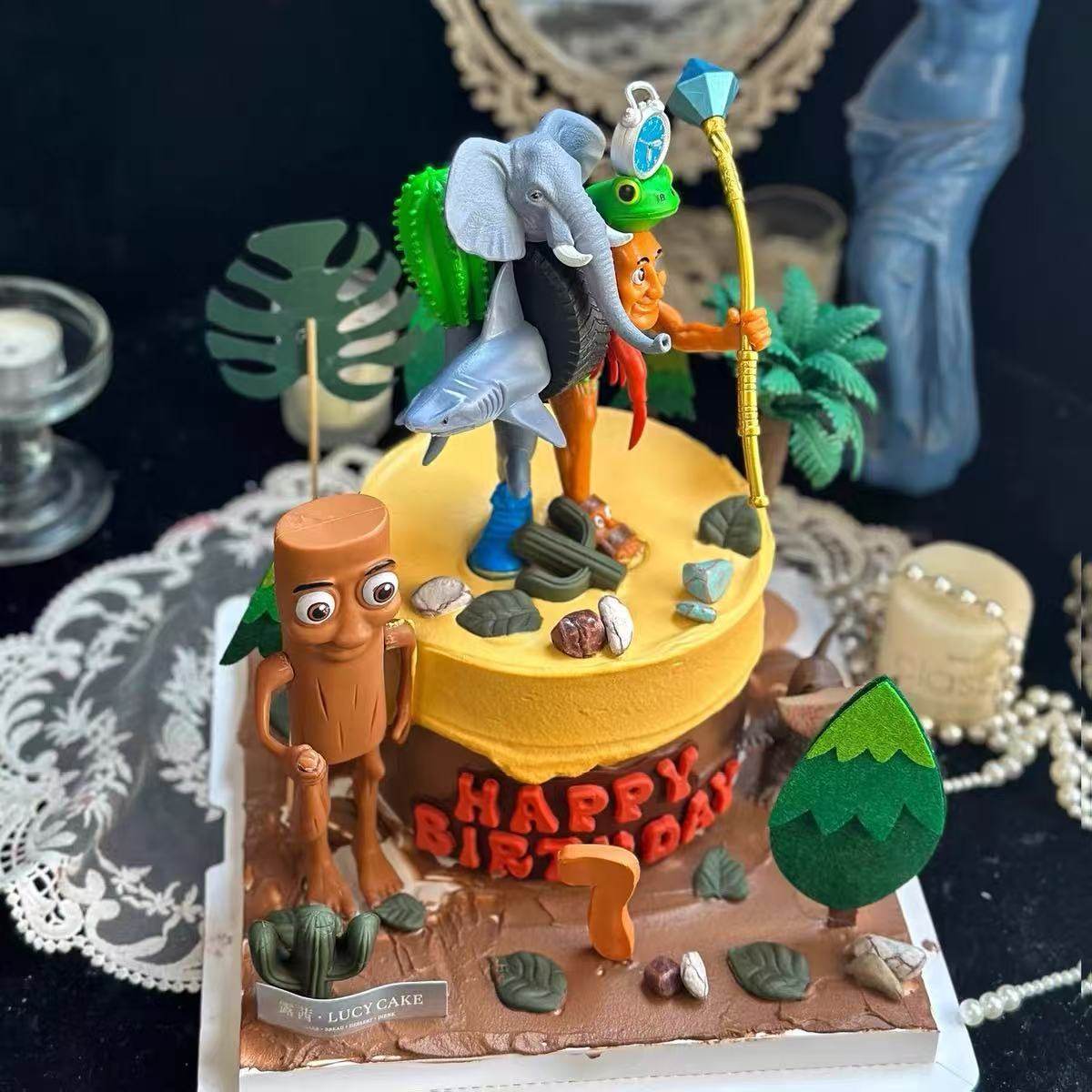 网红款卡通木头人山海经融合主题蛋糕装饰摆件椰子树仙人掌插件,淘宝优惠券,粉丝福利购,淘宝优惠卷