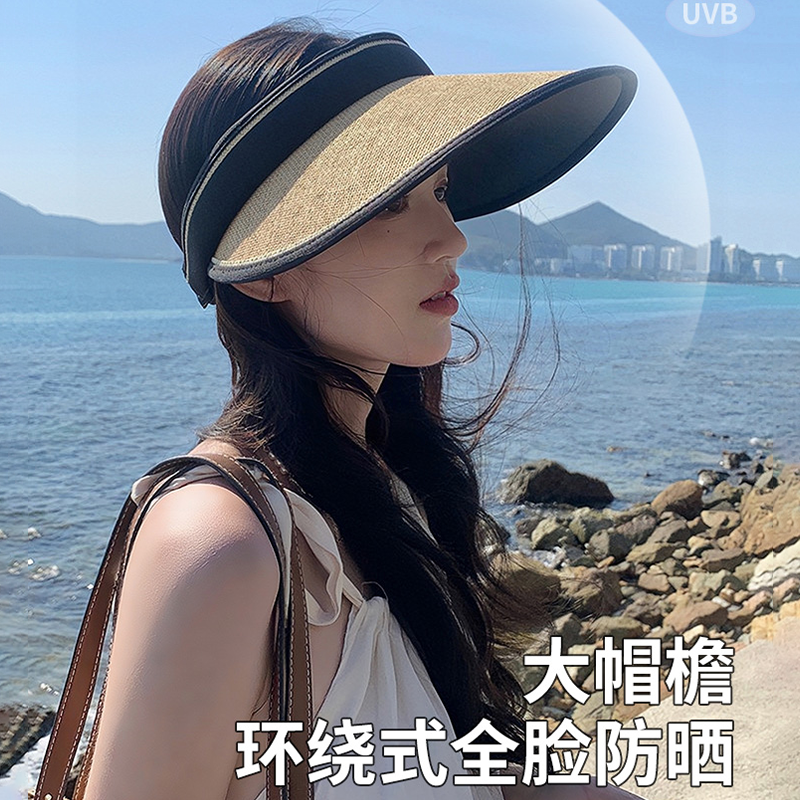 Blue Year 防晒帽女夏季大檐防紫外线遮阳帽可折叠遮脸空顶草帽子 - 图1