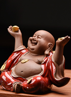 创意紫砂招财弥勒佛像禅摆