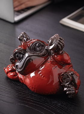 创意陶瓷招财三足金蟾摆件家居客厅玄关装饰工艺品店铺开业送