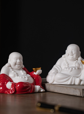 白瓷招财大肚弥勒佛笑摆件