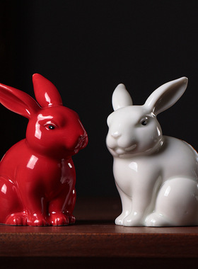 陶瓷十二生肖兔子摆件招财