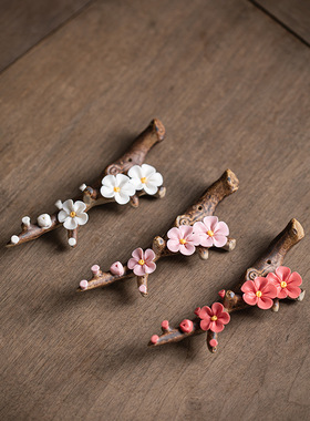 陶瓷桃花线香香插手工捏花香座禅意檀香沉香香炉家居茶道装饰摆件