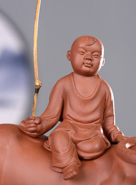 新中式大号陶瓷牧童骑黄牛招财摆件茶宠放牛娃家居装饰工艺品