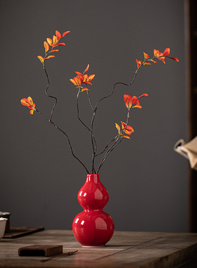 陶瓷小花瓶红色玉净瓶中式家居客厅创意花器插花干花水培装饰