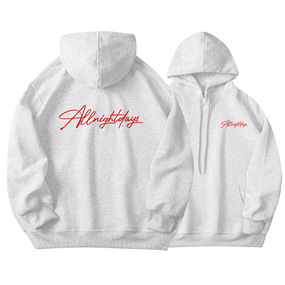 SNUN 草体签名字母灰色加绒连帽卫衣秋冬情侣复古简约套头帽衫