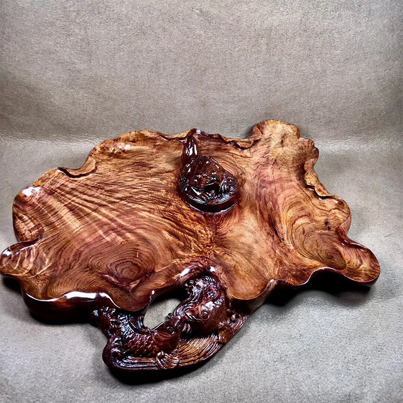 又见海南黄花梨瘤疤花水波纹纹茶几 又见摆件