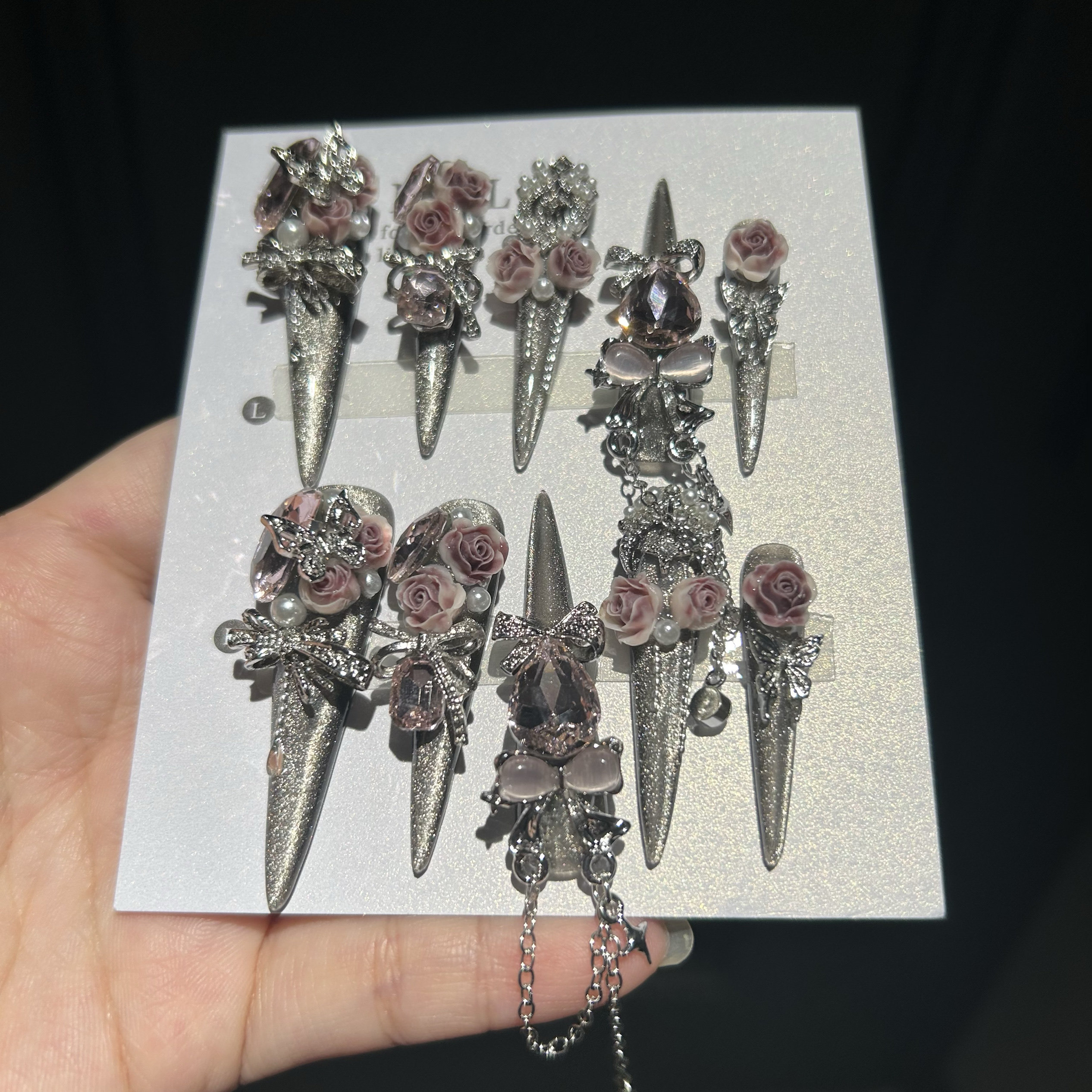 粉龙5.0 重工辣妹风纯手工穿戴甲新款手工美甲贴片长款指甲,淘宝优惠券,粉丝福利购,淘宝优惠卷