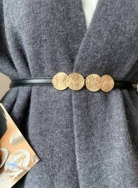 皮带女士对扣圆币细腰带